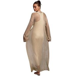 Maeve by Anthropologie Gold Metallic Knit Longline Cardigan Duster One Size NWT
